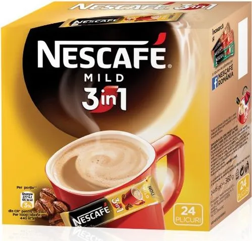 Cafea solubila 3 in 1 Nescafe Mild, 24 plicuri/cutie