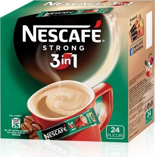 Cafea solubila 3 in 1 Nescafe Strong, 24 plicuri/cutie