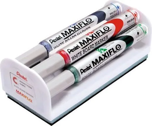 Set Maxiflo pentru tabla, format din 4 markere asortate + burete magnetic