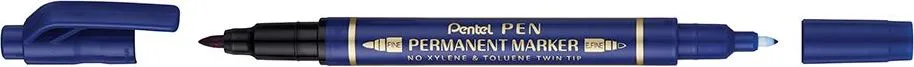 Marker permanent Pentel TWIN TIP 0.3/1.2 mm albastru, rezistent, durabil, cerneala rezistenta la apa