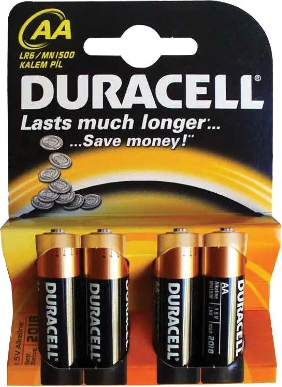 Baterii Duracell Basic, LR6, AA, alcaline, 1.5 V, 4 bucati/set