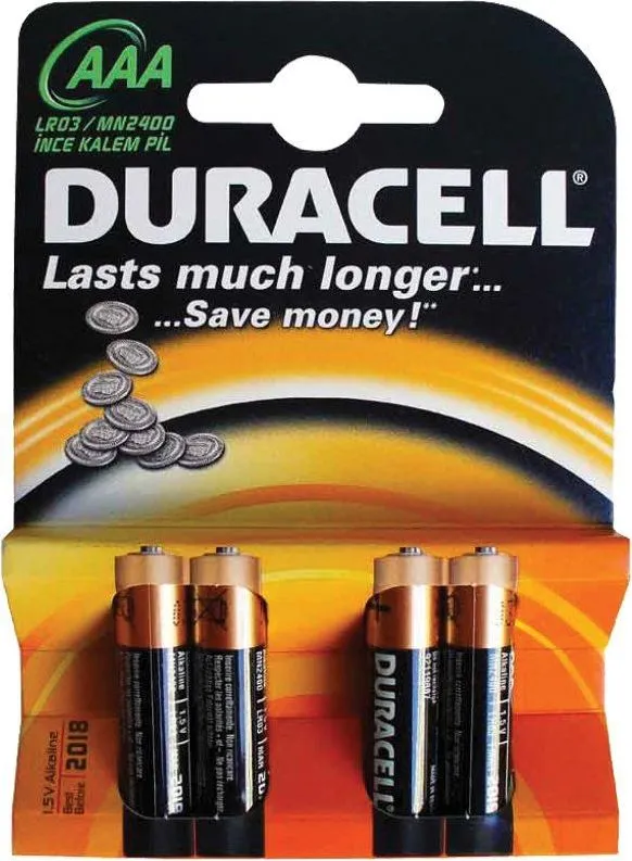 Baterii Duracell Basic, LR03, AAA, alcaline, 1.5 V, 4 bucati/set