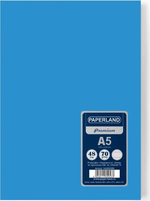Caiet A5, capsat, velin, 70g, FSC, coperta albastru