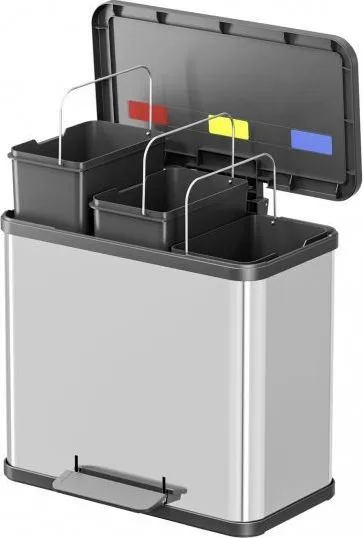 Cos inox cu pedala TrioPlusL si doua galeti interioare, 3 x 9 L