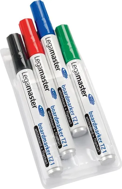 Marker pentru tabla Legamaster TZ1, varf rotund, 1.5-3 mm, 4 culori/set (negru, rosu, albastru, verde)