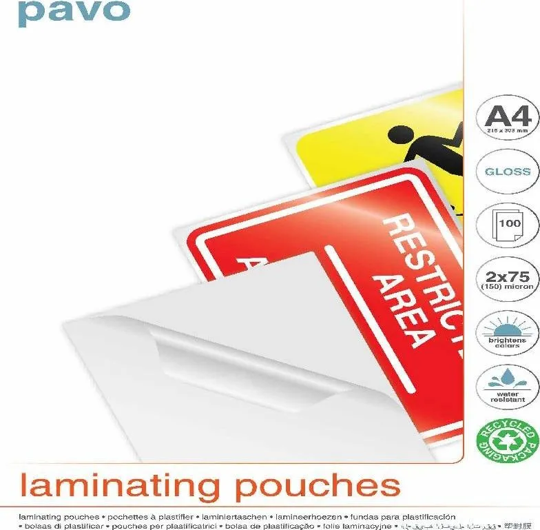 Folie laminare Pavo, A4, 75-80 microni, 100 bucati