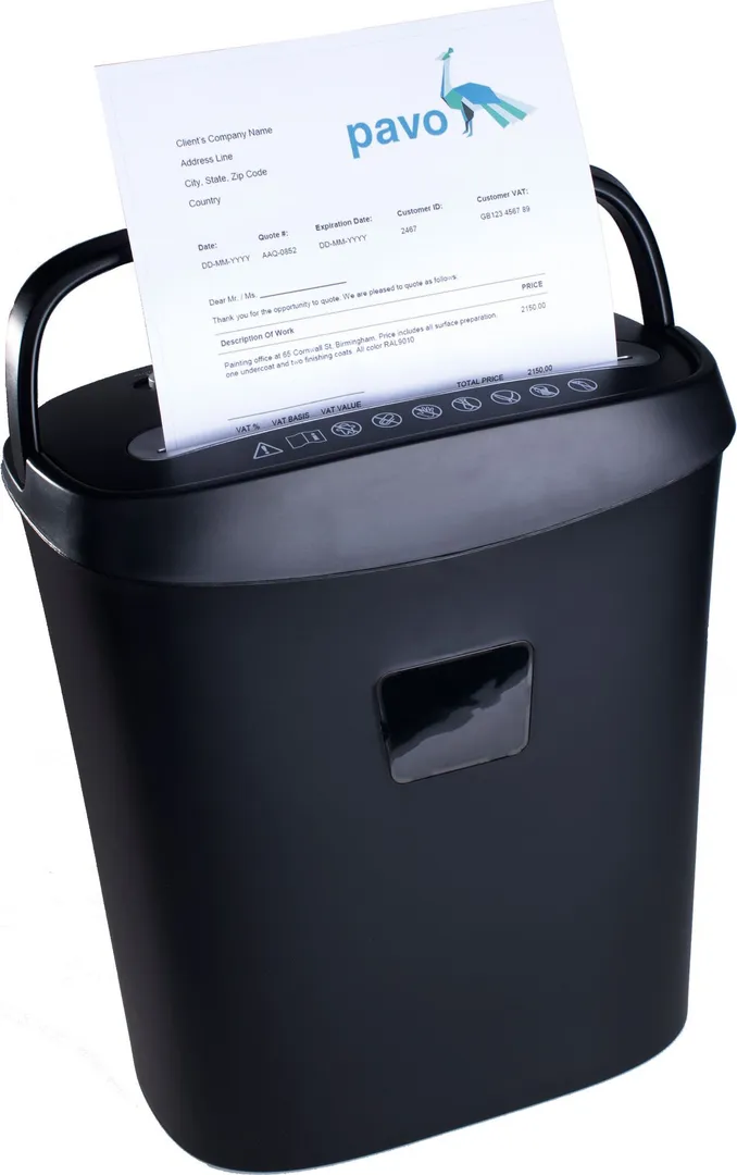 Distrugator de documente Pavo, 8 coli, 15L, negru
