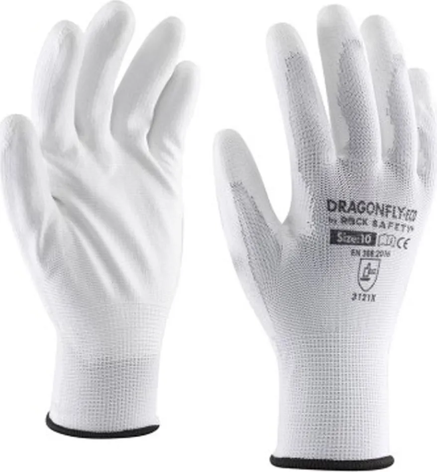 Manusi poliester imersate PU Rock Safety, albe, marime 10