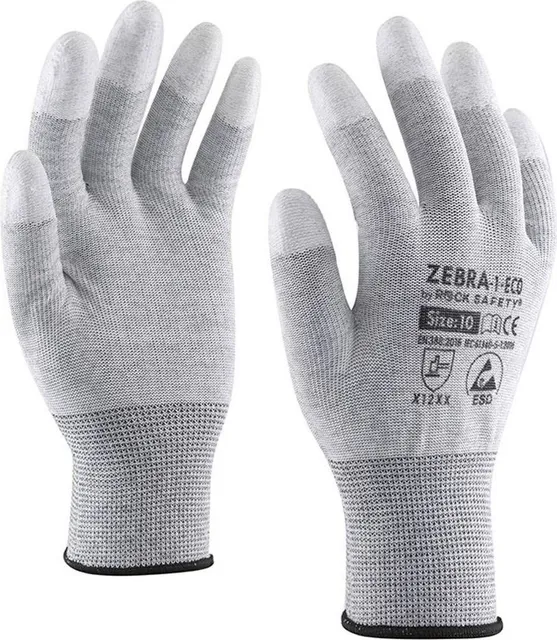 Manusi Zebra 1 ESD, poliester fibra carbon, varf degetelor imersate in PU