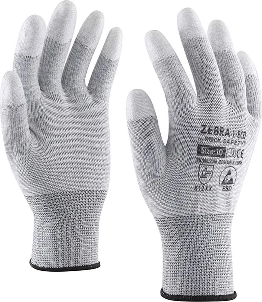 Manusi Rock Safety Zebra ESD poliester, fibra carbon, mersate, marimea 8