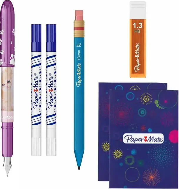 Set stilou Papermate, 2 picuri cu rescriere, creion mecanic 1.3 mm, mine 1.3 mm, 2 notes A5
