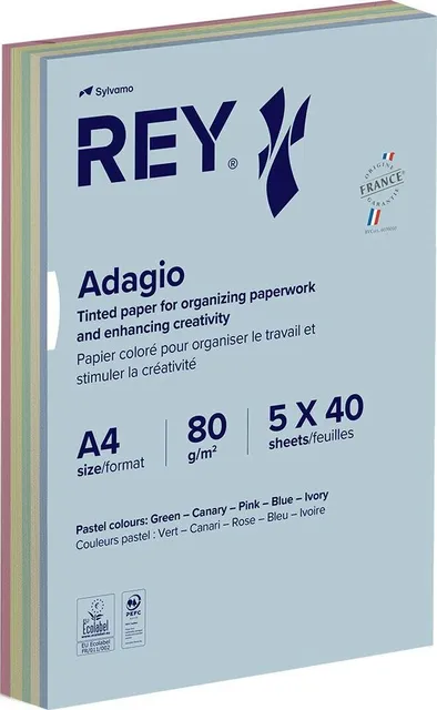 Hartie color REY Adagio, A4, 80g, mix, 5x40 coli, culori pastel