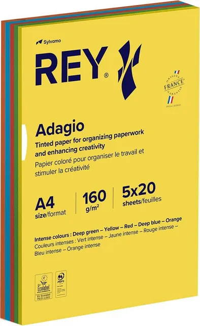 Carton color REY Adagio, A4, 160g, mix, 5x20 coli, culori intense