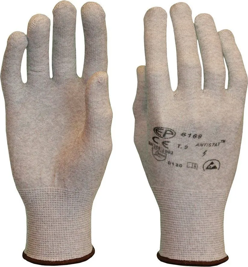 Manusi ESD albe neimersate, marimea 9, flexibile, cu fibre de carbon, de precizie din poliamida