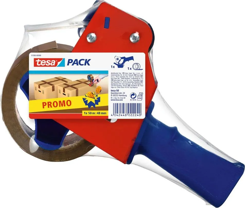 Dispenser banda adeziva pentru ambalare Tesa + banda ambalare maro, 48mm x 50m
