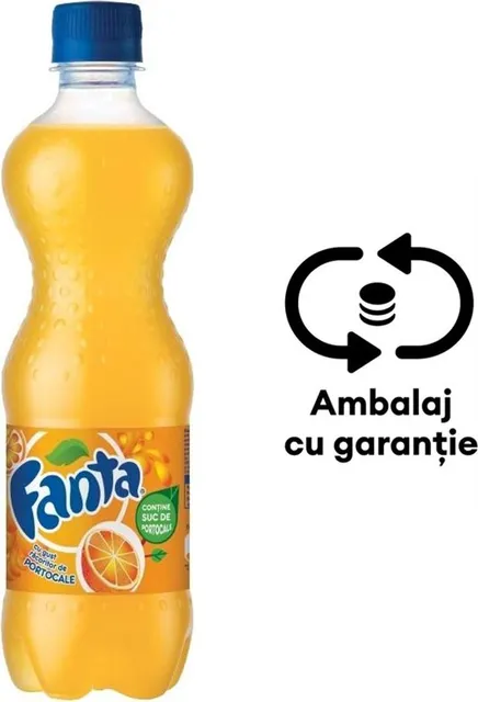 Bautura racoritoare carbogazoasa Fanta portocale, 0.5 l, 12 bucati/bax, eticheta SGR