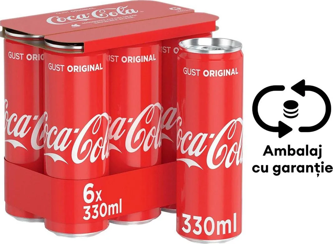Bautura racoritoare carbogazoasa Coca-Cola, 0.33 l, 6 bucati/bax, eticheta SGR