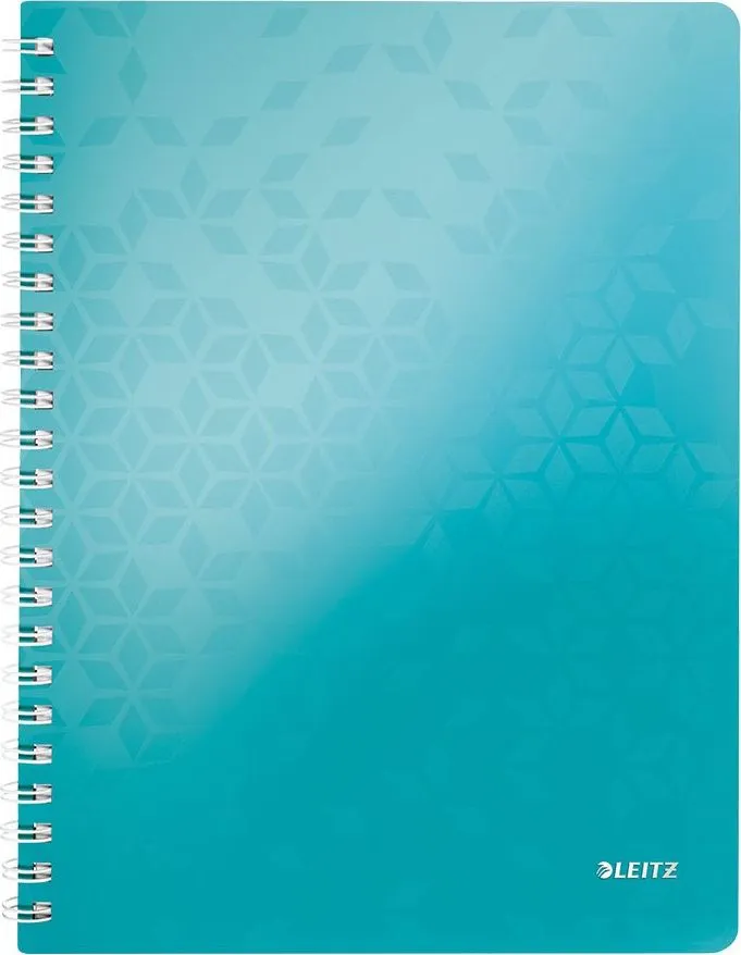 Caiet de birou Leitz WOW, PP, A4, cu spira, matematica, turcoaz metalizat