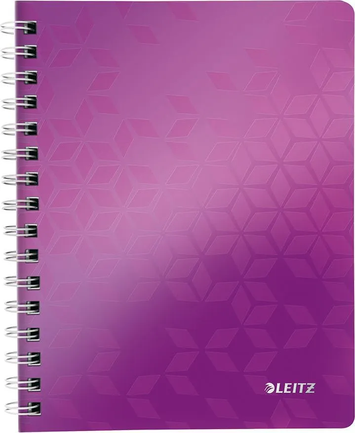Caiet de birou Leitz WOW, PP, A5, cu spira, matematica, mov metalizat
