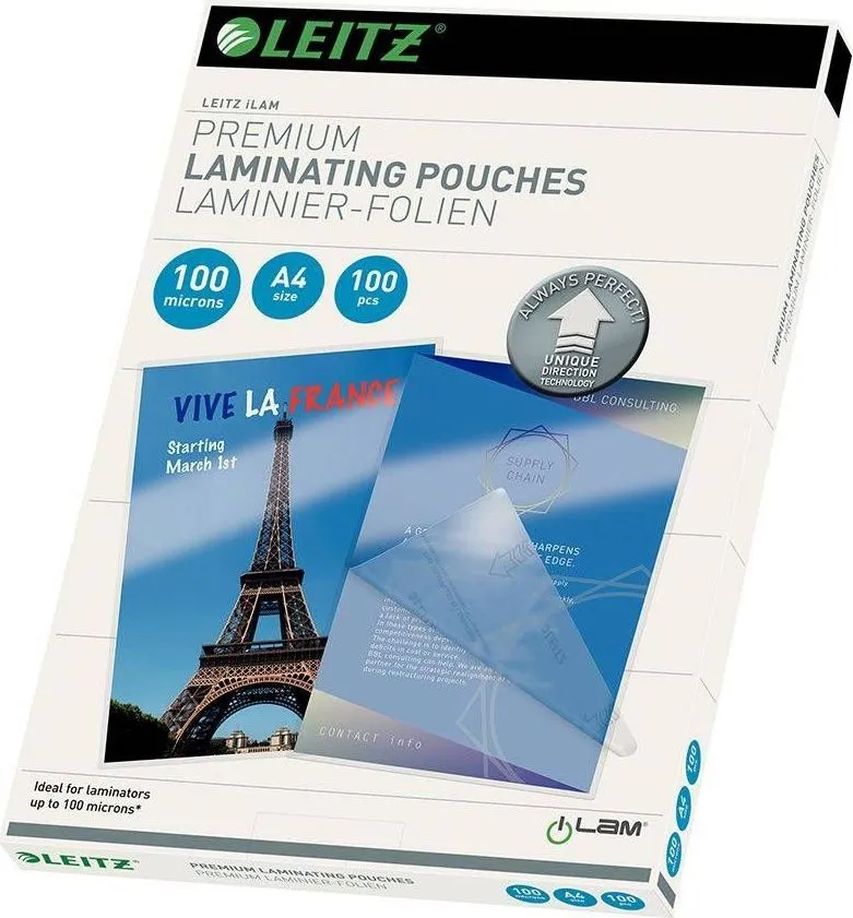 Folie Leitz UDT pentru laminare la cald, A4, 100 microni