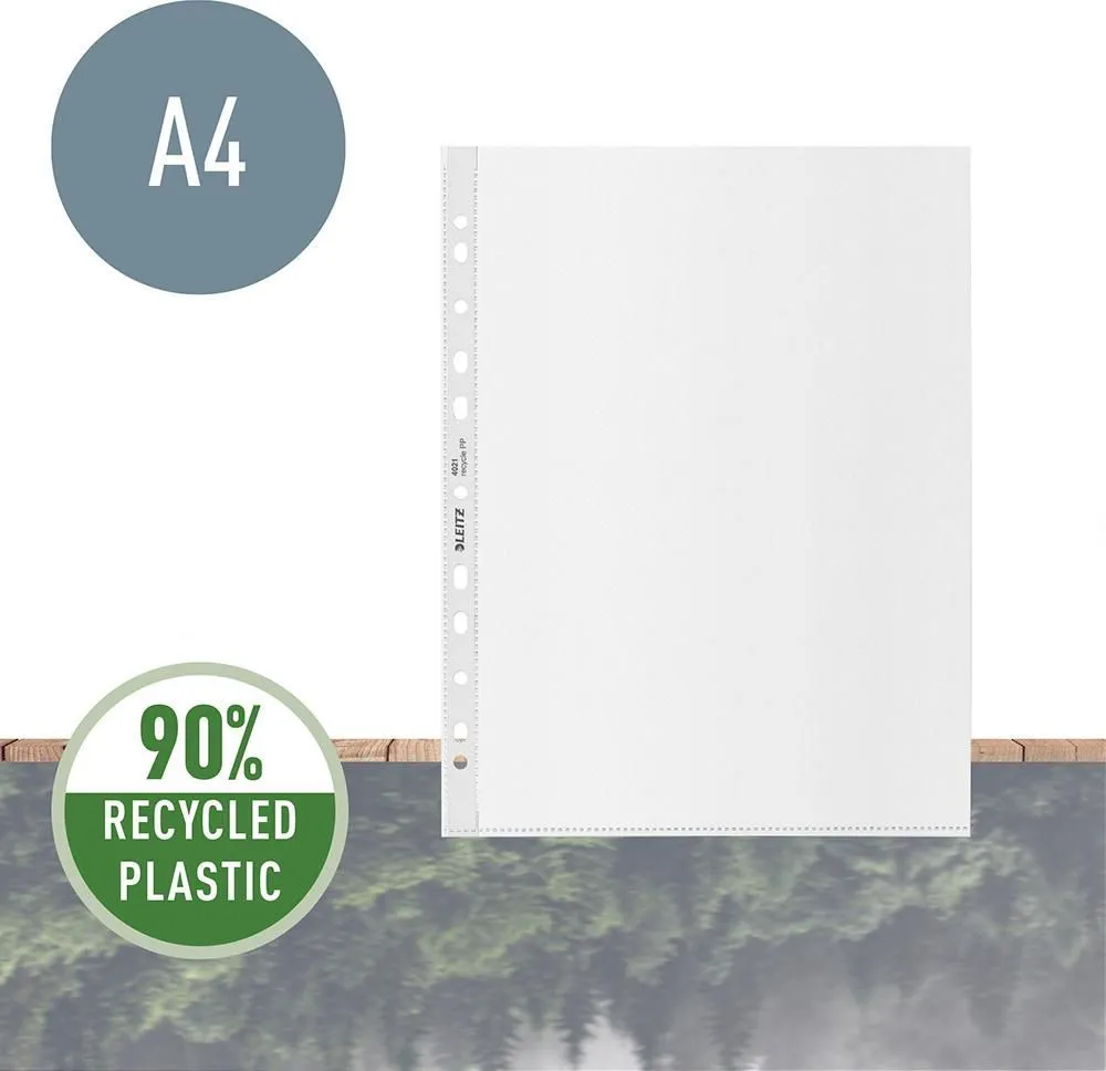 Folie de protectie Leitz Recycle, PP, 90% reciclat, reciclabil, A4 Maxi, 100 mic, 25 buc/ set, standard
