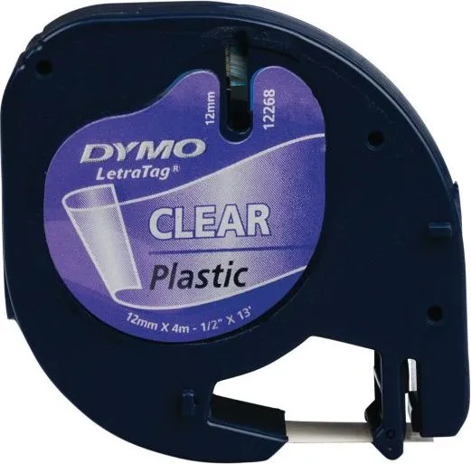 Banda Dymo Letratag plastic, alba, 12 mm x 4 m