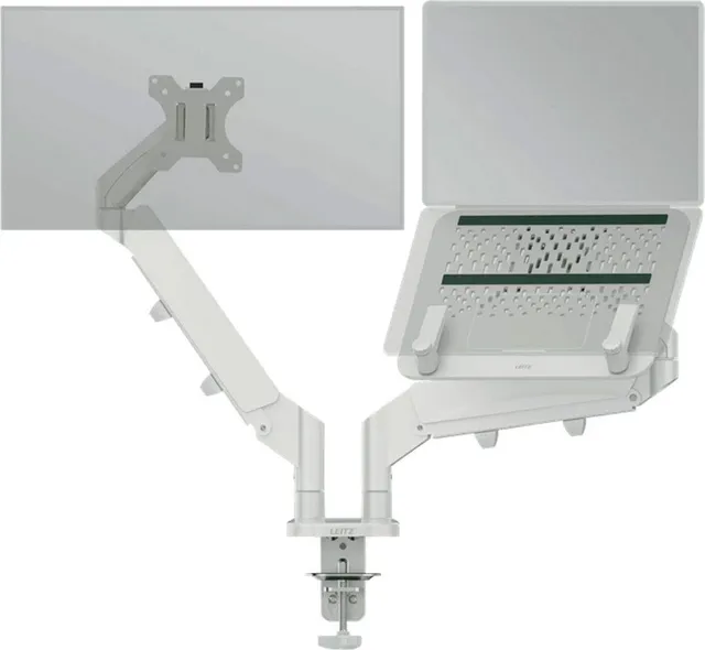 Suport pentru monitor Leitz Ergo, 2 brate ajustabile si extensibile, cu fixare pe birou