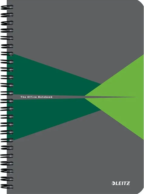 Caiet cu spira A5 Leitz Office, PP reciclabil FSC, 90f, matematica, verde