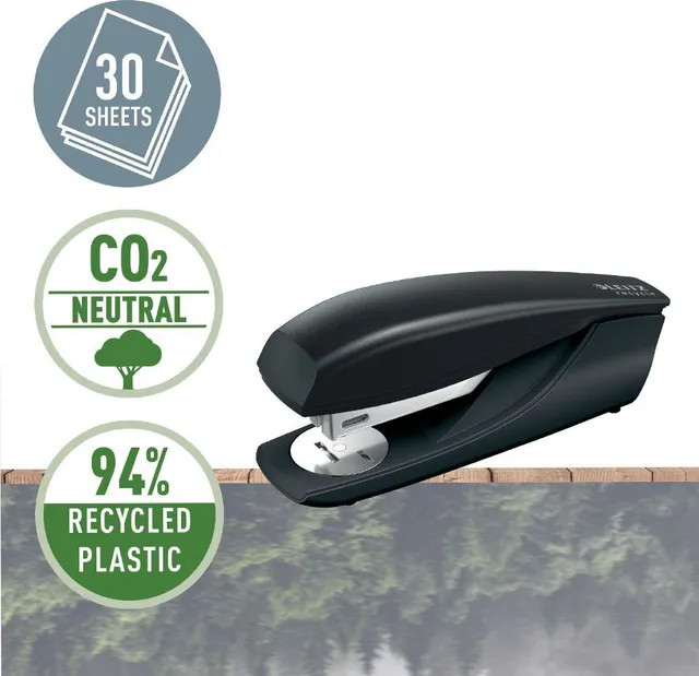 Capsator plastic Leitz Recycle NeXXt Series, 30 coli, 200 capse P3 incluse, partial reciclat, negru