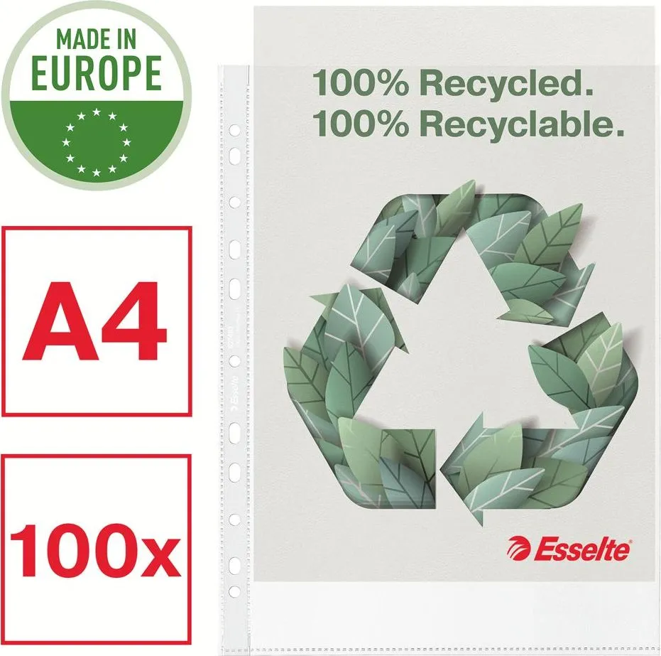 Folie de protectie Esselte Recycled, PP, 70 microni, A4, 100 bucati/set