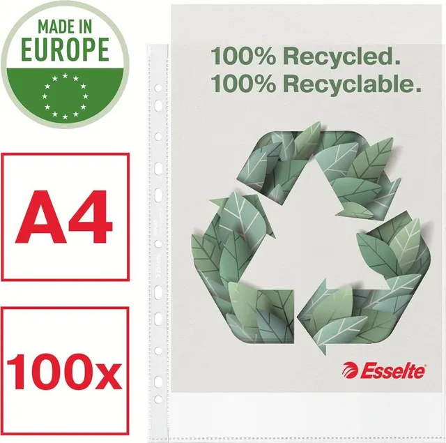 Folie de protectie Esselte Recycled, PP, 70 microni, A4, 100 bucati/set