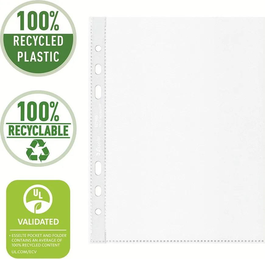 Folie de protectie Esselte Recycled, PP reciclat, A5, 70 mic, 100 bucati/cutie, standard
