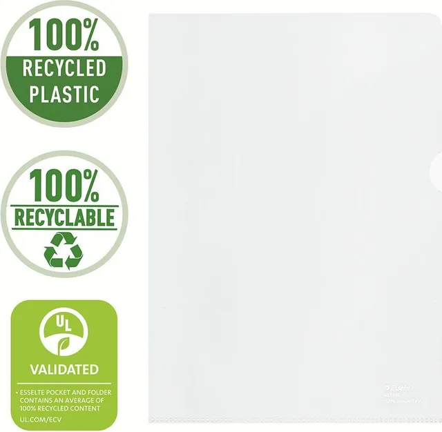 Mapa de protectie Esselte Recycled, PP reciclat, A4, 100 mic, 100 bucati/cutie, standard
