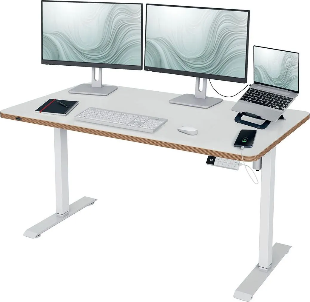 Birou ergonomic Leitz Ergo, electric, 140x80 cm, ajustabil pe inaltime 72-118 cm, certificare FSC