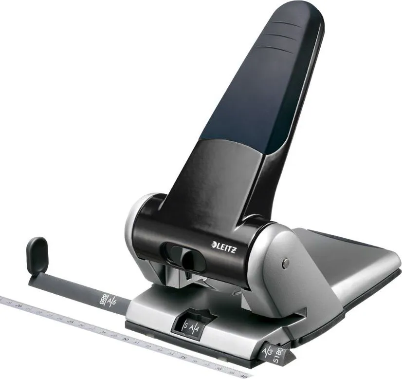 Perforator metalic Leitz 5180 de mare capacitate, partial reciclat, reciclabil, 65 coli, negru