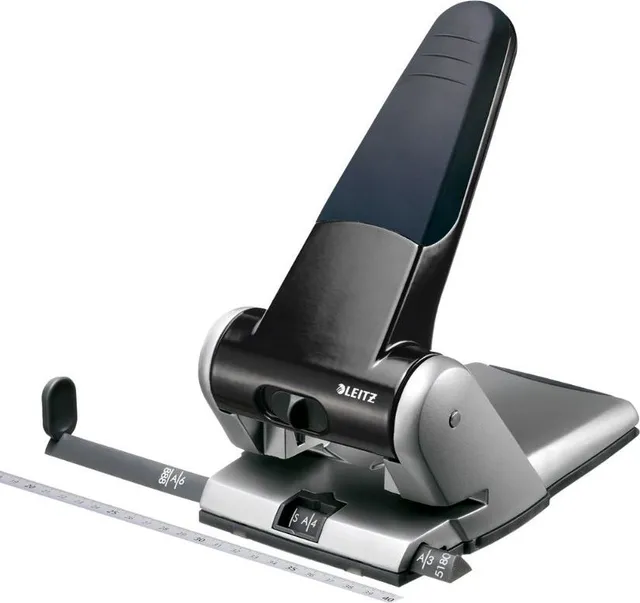 Perforator metalic Leitz 5180 de mare capacitate, partial reciclat, reciclabil, 65 coli, negru