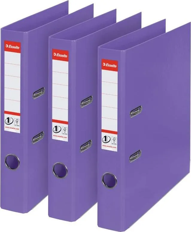 Biblioraft Esselte No.1 Power, PP/PP, partial reciclat, certificare FSC, A4, 50 mm, mov, 3 bucati/set