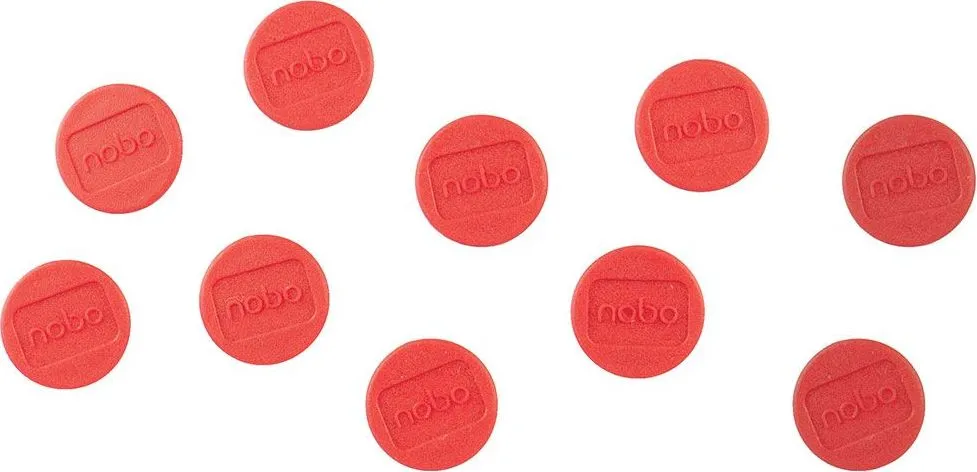 Magneti pentru table NOBO, diametru 24 mm, sustin 4 coli, 10 bucati/set, rosu
