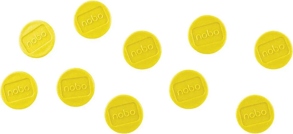 Magneti pentru table NOBO, diametru 24 mm, sustin 4 coli, 10 bucati/set, galben