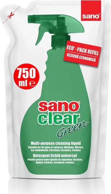 Rezerva detergent geamuri Sano Clear Green, 750 ml