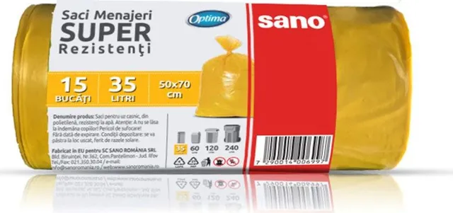 Saci menajeri LDPE, 35L, 50x70 cm, 22 microni