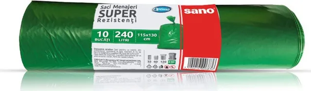 Saci menajeri LDPE, verzi, 240L, 115x130 cm, 31 microni, 10 saci/rola