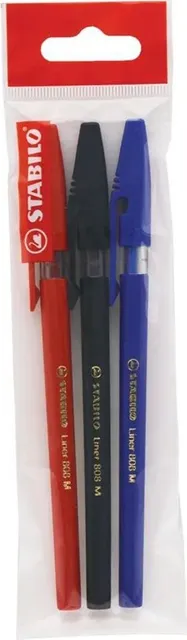 Pix fara mecanism Stabilo liner, M, 0.45 mm, 3 culori/blister eco, albastru, negru, rosu