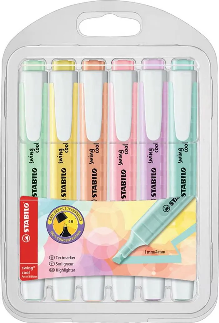 Textmarker Stabilo swing cool, 6 culori/set