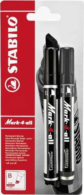 Marker permermanent Stabilo Mark-4-all, 651, F, varf rotund, 1.5 ? 2.5 mm, set 2 bucati/blister, negru