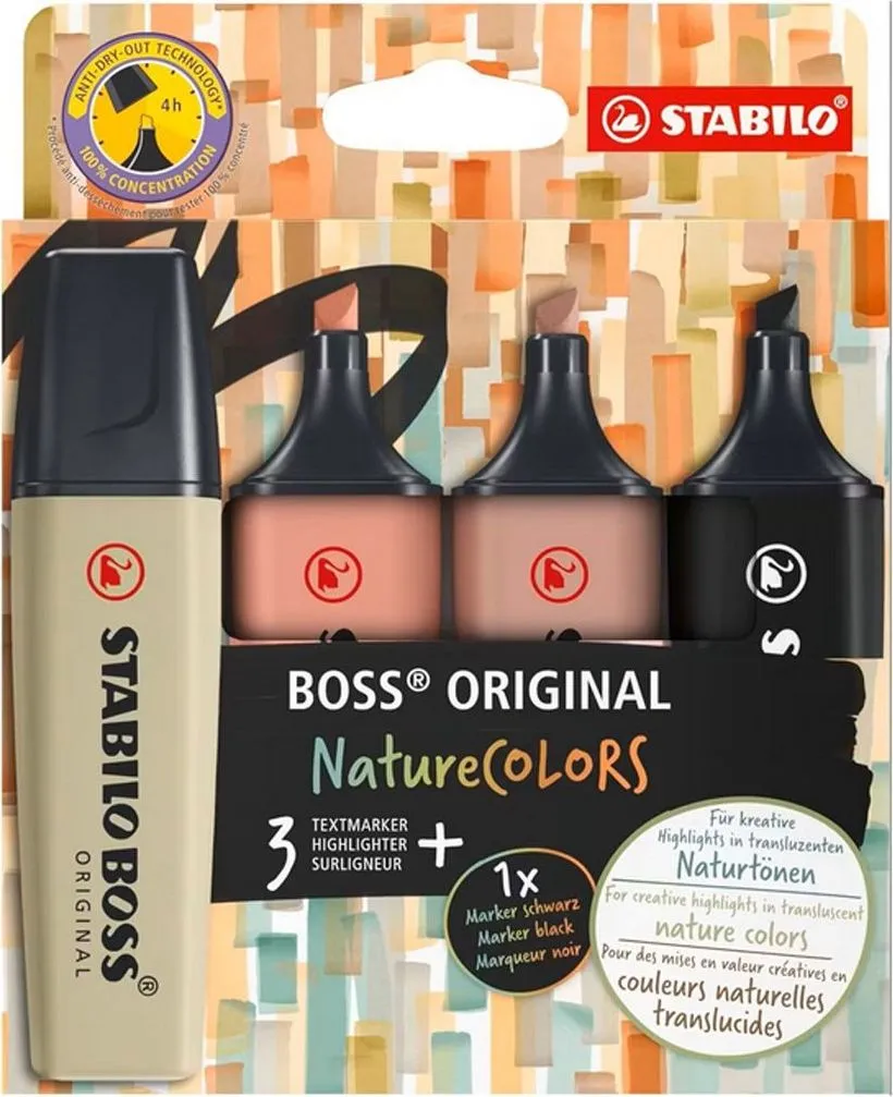 Textmarker Stabilo Boss Original Nature 4 culori/um