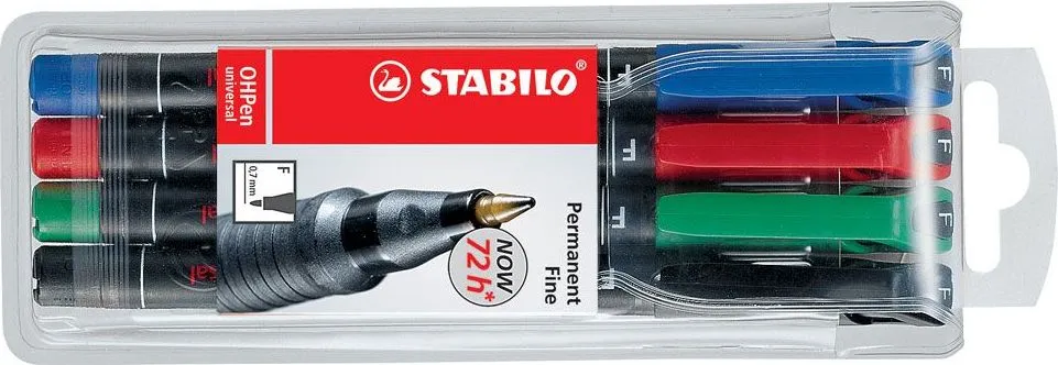Marker permanent Stabilo Universal OHP 842, corp plastic, varf rotund, 0.7 mm, 4 bucati/set