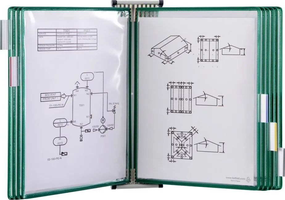 Kit complet Tarifold, din otel, pentru perete, A4, 10 display-uri, verde