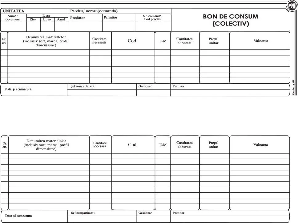 Bon consum colectiv, 2/A4, 100 file, fata-verso, 3 bucati/set