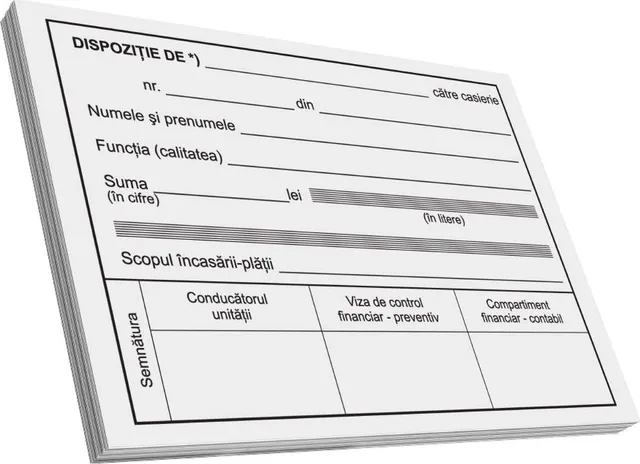 Dispozitie plata catre casierie, A6, 100 file, fata-verso, 3 bucati/set